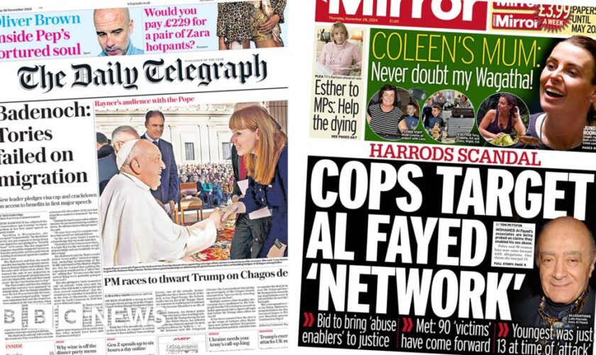 The Papers:  'Tories failed on migration' and 'cops target Al Fayed network'