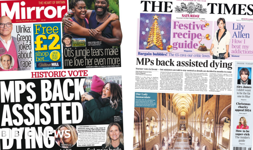 The Papers: al 'MPs' historic vote on assisted dying' and 'Notre Dame reborn'