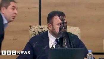 Watch: Georgia election chief doused with paint