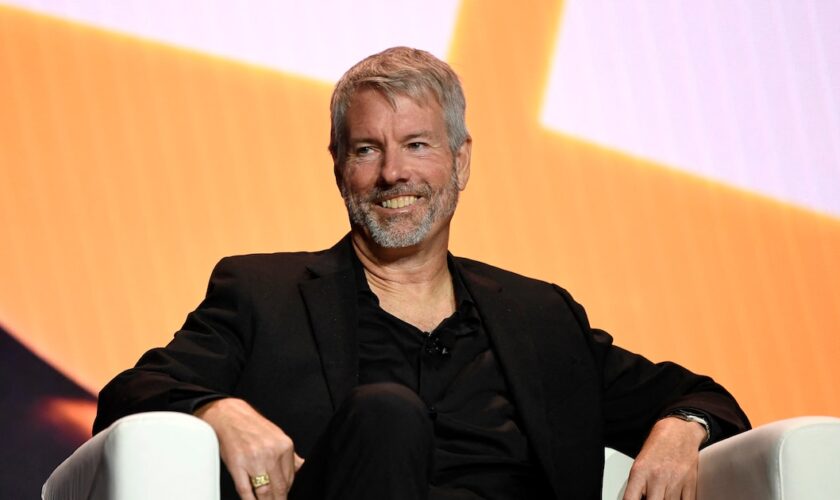 MIAMI BEACH, FLORIDA - MAY 19: Michael Saylor speaks on stage during Bitcoin Conference 2023 at Miami Beach Convention Center on May 19, 2023 in Miami Beach, Florida.   Jason Koerner/Getty Images for Bitcoin Magazine/AFP (Photo by Jason Koerner / GETTY IMAGES NORTH AMERICA / Getty Images via AFP)