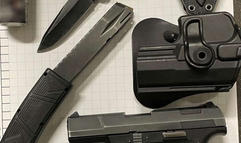 Die Bundespolizei entdeckte Schusswaffen und Messer bei einer Kontrolle. Foto: Bundespolizeidirektion Sankt Augustin/dpa