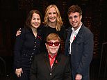 Elton John's battle with blindness: How 77-year-old star's husband David Furnish guided him around premiere as he was supported by stars including Liz Hurley after revealing he 'can't see'