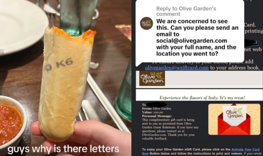 Olive Garden diner finds serial number printed on her breadsticks — and gets paid for the snafu