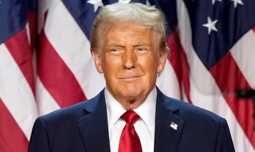 Republican presidential nominee former President Donald Trump is pictured at an election night watch party, Wednesday, Nov. 6, 2024, in West Palm Beach, Fla. (AP Photo/Alex Brandon)