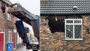 Woman in lucky escape as 46-tonne lorry ploughs through front of her home