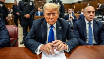 Former President Donald Trump at the Manhattan Criminal Court room Talking to the pool and in courtroom at trial in NYC May 30 2024. Mark Peterson/Pool via REUTERS