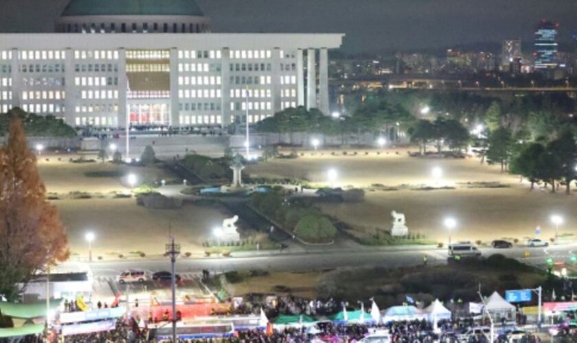 Menschenmenge vor dem Parlamentsgebäude in Seoul