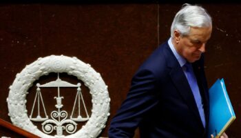 Michel Barnier after deliver a speech prior to the no confidence vote. Pic: Reuters