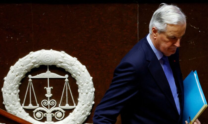 Michel Barnier after deliver a speech prior to the no confidence vote. Pic: Reuters