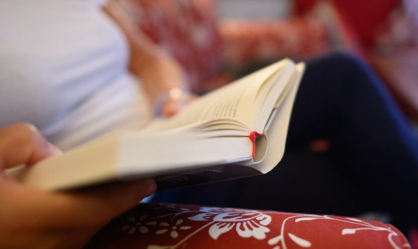 PRODUCTION - 18 April 2023, Saxony, Dresden: ILLUSTRATION - A woman sits on the sofa and holds a book in her hands. (posed scene) Photo: Robert Michael/dpa (Photo by ROBERT MICHAEL / DPA / dpa Picture-Alliance via AFP)