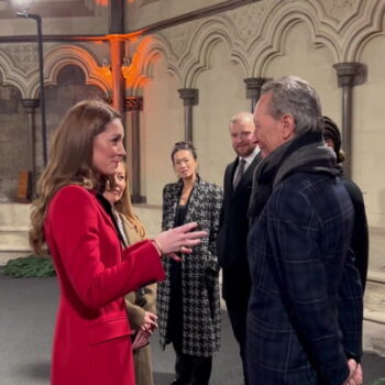 Kate Middleton chats with Richard E Grant and Paloma Faith at carol service