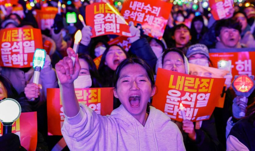 Protesters call for the president's impeachment. Pic: Reuters