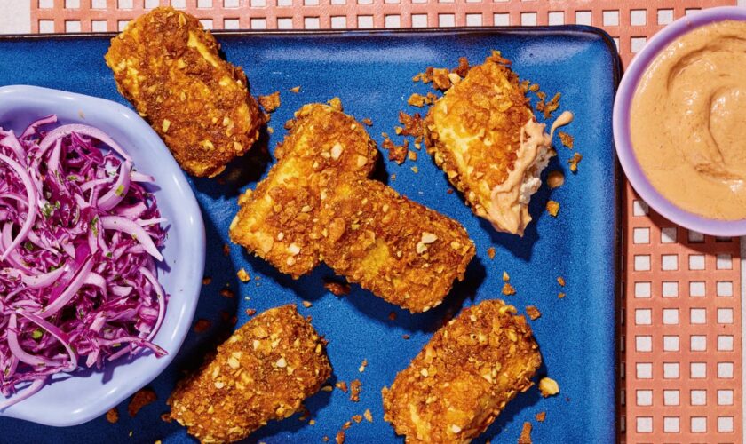 Peanut tofu fingers with zingy slaw: A crispy, crunchy air fryer delight