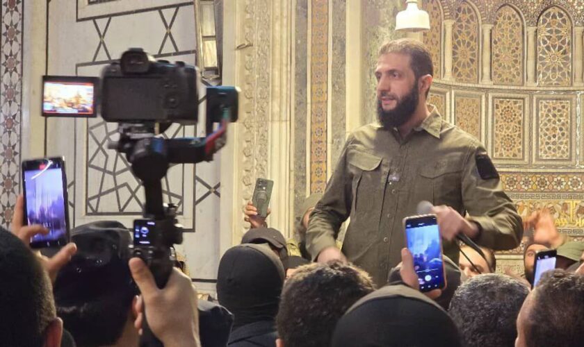 Abu Mohammad al Jolani speaking at the Great Umayyad Mosque in Damascus