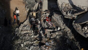 The site of an Israeli strike on a house in Nuseirat in central Gaza. Pic: Reuters