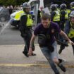 File photo dated 04/08/24 of Levi Fishlock during an anti-immigration demonstration outside the Holiday Inn Express in Rotherham, South Yorkshire. Levi Fishlock has been jailed for nine years over his role in the disorder outside the Holiday Inn Express at Manvers, Rotherham. Issue date: Thursday December 12, 2024. Pic: PA