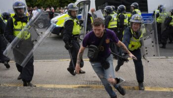 File photo dated 04/08/24 of Levi Fishlock during an anti-immigration demonstration outside the Holiday Inn Express in Rotherham, South Yorkshire. Levi Fishlock has been jailed for nine years over his role in the disorder outside the Holiday Inn Express at Manvers, Rotherham. Issue date: Thursday December 12, 2024. Pic: PA