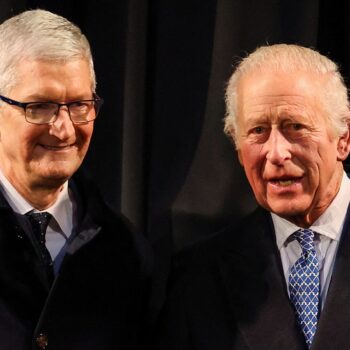 King receives royal welcome from Tim Cook and learns about AI at Apple’s London HQ