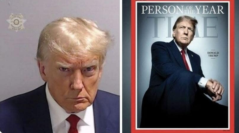 Trump posts 'how it's going' message contrasting Time Person of the Year cover with mugshot