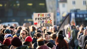 Menschen demonstrieren in Freiburg gegen einen Rechtsruck. Foto: Silas Stein/dpa