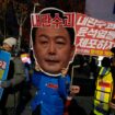 A participant wearing a mask of South Korean President Yoon Suk Yeol attends a rally demanding his impeachment outside the National Assembly in Seoul, South Korea, Sunday, Dec. 8, 2024.The signs read "Arrest Yoon Suk Yeol." (AP Photo/Ahn Young-joon)