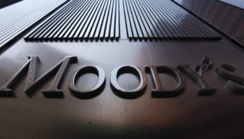 Moody's sign on 7 World Trade Center tower in New York