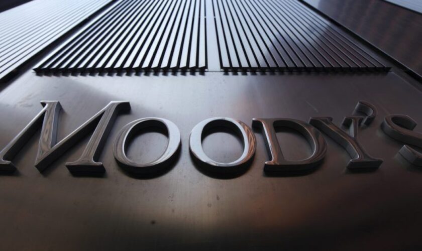 Moody's sign on 7 World Trade Center tower in New York