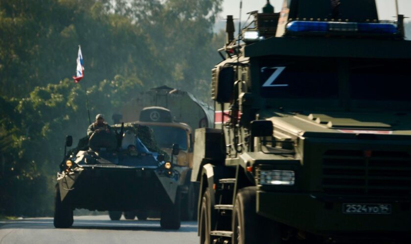 Russian convoy driving on the road to Latakia