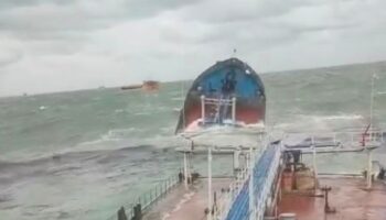 Two Russian tankers damaged in storm and crew member dead and leaking oil in Kerch Strait