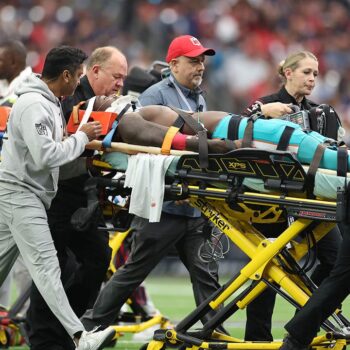 Dolphins' Grant DuBose needs jersey cut off, leaves game on stretcher after scary hit vs Texans