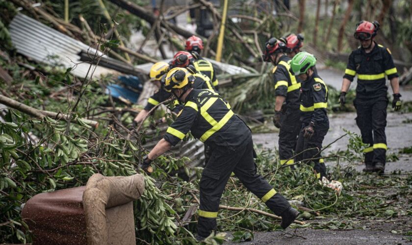 Rescue workers operate in storm-hit Mayotte, France, in this handout image obtained by Reuters on December 16, 2024. UIISC7/Securite Civile/Handout via REUTERS THIS IMAGE HAS BEEN SUPPLIED BY A THIRD PARTY. NO RESALES. NO ARCHIVES