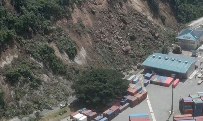 A landslide near a shipping terminal in Port Vila, Vanuatu, following a powerful earthquake. Pic: Dan McGarry/AP