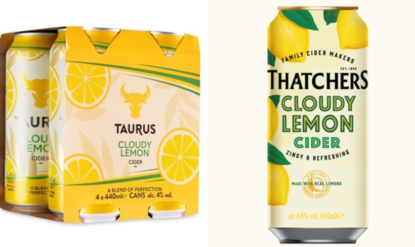 Aldi and Thatchers cloudy lemon ciders. Pics: Aldi/Thatchers