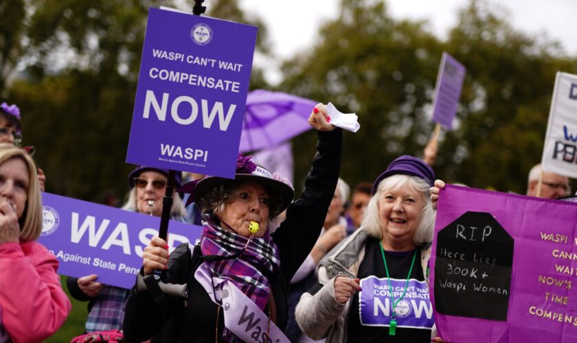 Waspi (Women Against State Pension Inequality) campaigners stage a protest on College Green in Westminster, London, as Chancellor of the Exchequer Rachel Reeves delivers her Budget in the Houses of Parliament. Picture date: Wednesday October 30, 2024.