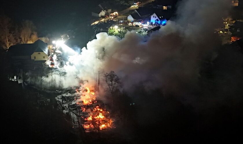 Wegen eines Brandes in einem Sägewerk sind laut Polizei 235 Einsatzkräfte ausgerückt. Foto: Stephan Fricke/NEWS5/dpa