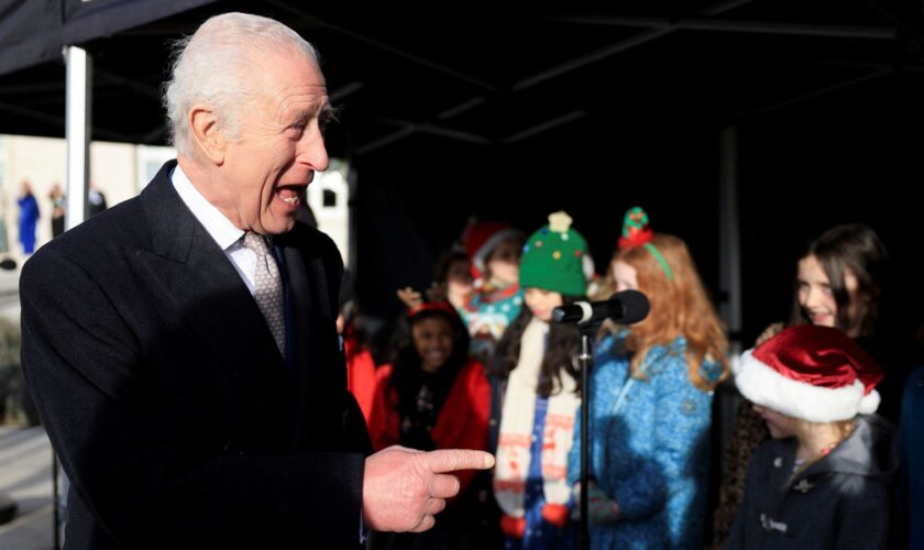 Britain's King Charles reacts during a reception at Waltham Forest Town Hall in London, Britain, December 20, 2024. REUTERS/Mina Kim/Pool