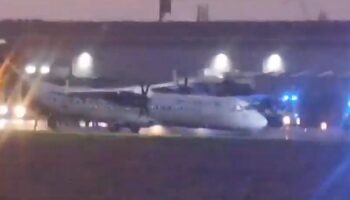 Plane's nose wheel collapses during hard landing at UK airport