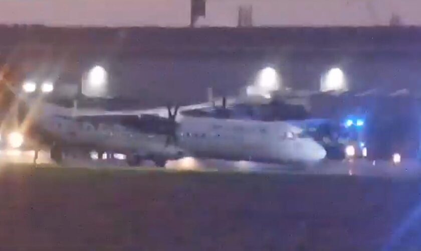 Plane's nose wheel collapses during hard landing at UK airport