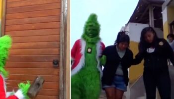 Bizarre moment cop dresses as Grinch to raid family of cocaine dealers