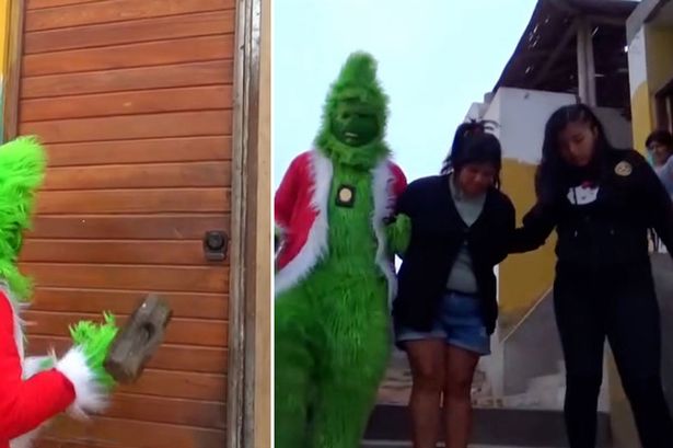 Bizarre moment cop dresses as Grinch to raid family of cocaine dealers