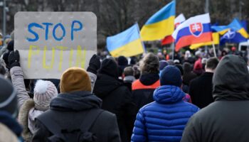 Anti-government protesters gather in Bratislava after Slovak Prime Minister Robert Fico met with Vladimir Putin. Pic: Reuters