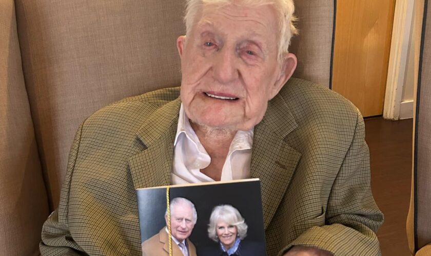 Donald Rose who is 110 on 24/12/2024 celebrating his birthday at Canal Vue care home in Ilkeston, Derbyshire. Sourced via Johanna Howitt. No credit