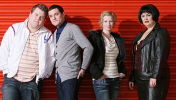 Gavin and Stacey,Smithy (JAMES CORDEN), Gavin (MATHEW HORNE), Stacey (JOANNA PAGE), Nessa (RUTH JONES),Image from series one - 2007,Baby Cow Productions,Neil Bennett