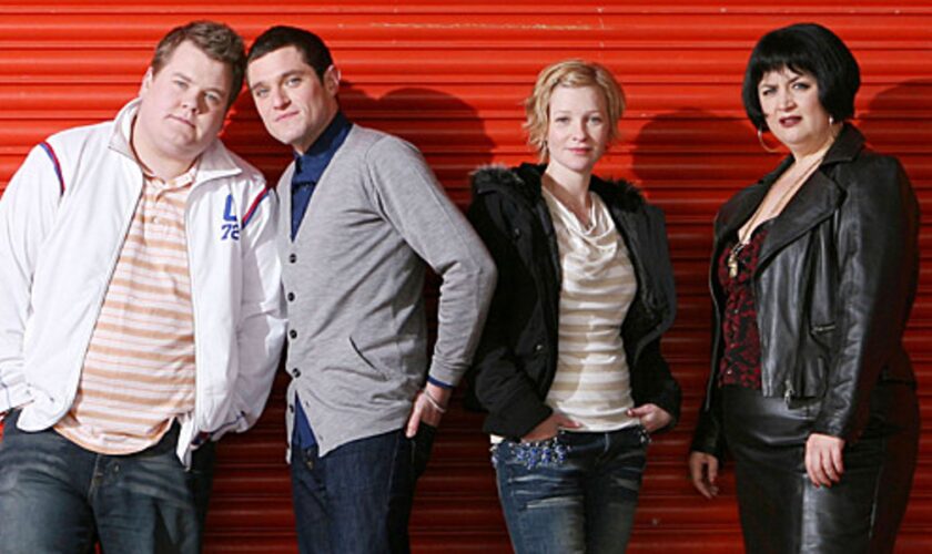 Gavin and Stacey,Smithy (JAMES CORDEN), Gavin (MATHEW HORNE), Stacey (JOANNA PAGE), Nessa (RUTH JONES),Image from series one - 2007,Baby Cow Productions,Neil Bennett