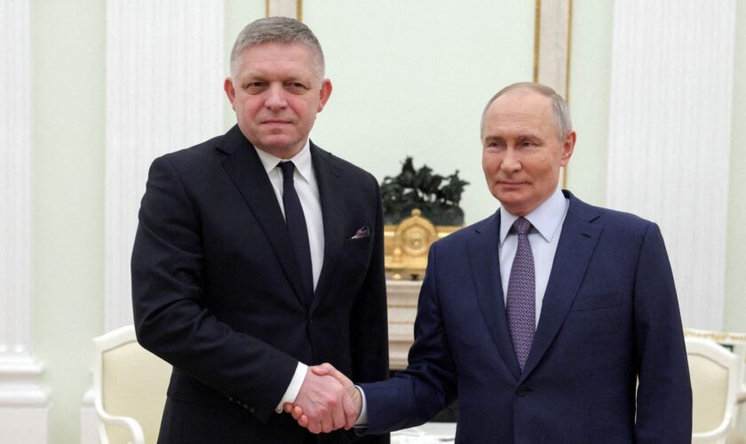 Vladimir Putin and Robert Fico met in Moscow on Sunday. Pic: Reuters