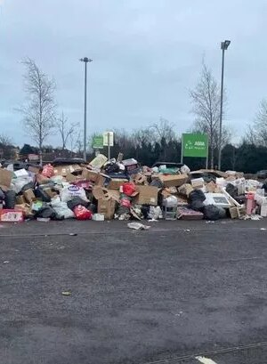 Fly-tippers blasted as huge rubbish pile filmed at Asda car park after Christmas