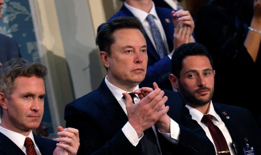 WASHINGTON, DC - JULY 24: Tesla CEO Elon Musk listens as Israeli Prime Minister Benjamin Netanyahu addresses a joint meeting of Congress in the chamber of the House of Representatives at the U.S. Capitol on July 24, 2024 in Washington, DC. Netanyahu�s visit occurs as the Israel-Hamas war reaches nearly ten months. A handful of Senate and House Democrats boycotted the remarks over Israel�s treatment of Palestine