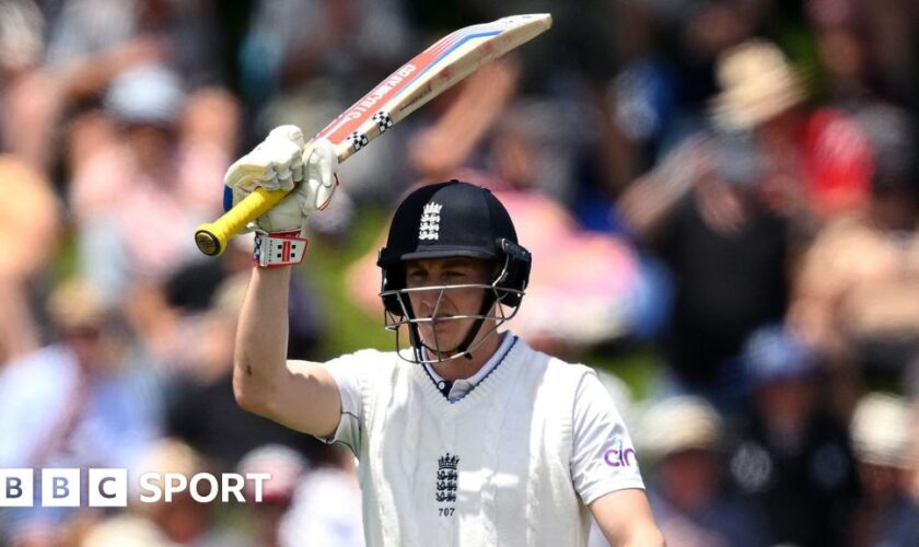 England's Harry Brook acknowledges the crowd during his century in the second Test against New Zealand in Wellington