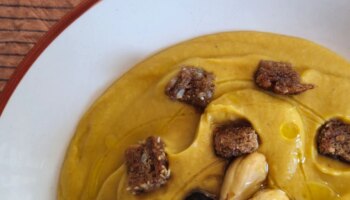 Crema de calabaza otoñal: boniato, coliflor y castañas + sobras solomillo