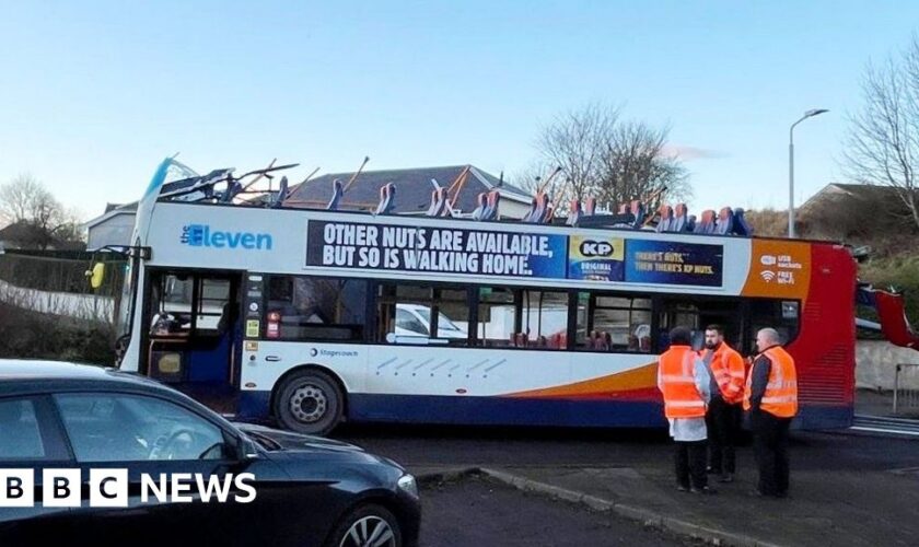 Eight hurt after double decker bus roof torn off